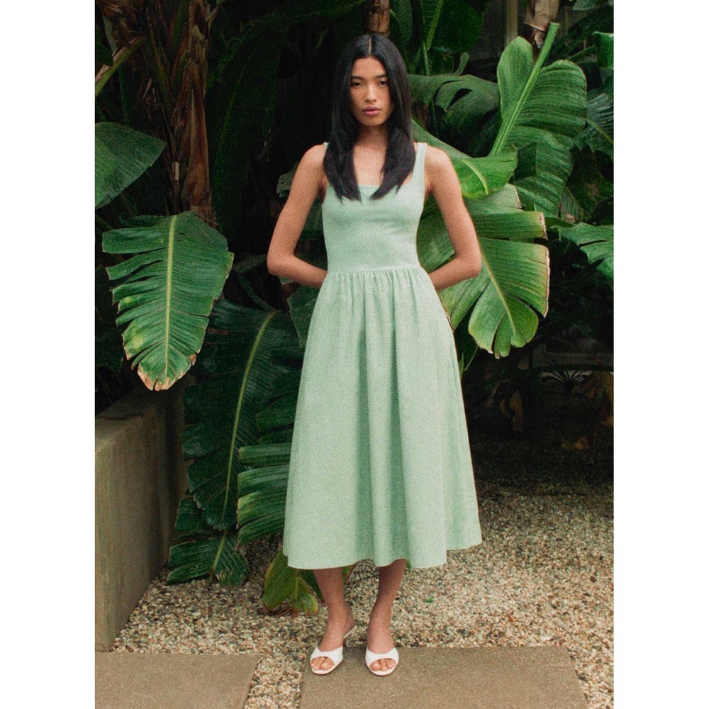 Aritzia Babaton Revive Fit Flare Cotton Poplin Midi Dress Mint Green Size Medium